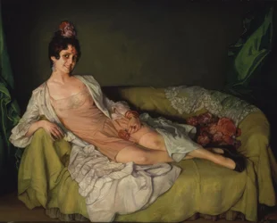 (Žena ležící v křesle v kombiné a županu), 20. století