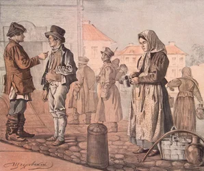 Pouliční prodavač mléka ze série Tohle jsou naši lidé, 1842