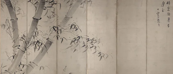 Moonlight Bamboo, šestipanelová skládací obrazovka, cca 1758–60 (inkoust na papíře)