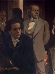 Anton Grigoryevich Rubinstein (1829-94) a Alexander Nikolajevič Serov (1820-71), ze Slovanských skladatelů, 1890 (detail)