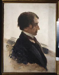 Portrét umělce Isaaka Brodského (Brodski) (1883-1939). Obraz Ilja Repin (Ilia Repin) (1844-1930), olej na plátně