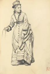 stojící žena držící její šaty, c. 1872-1875
