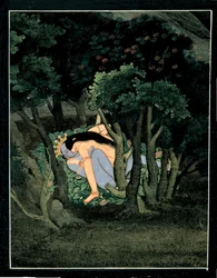 Kršna objímaný Rádhou, kolem roku 1775
