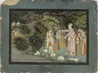 51.20728 Nanda žádá Radhu, aby doprovodila Krišnu domů, z Gita Govinda, Garhwal, škola Pahari, 1790