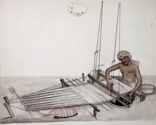 AS10 Vol.52 f5 4904 kat.201 i-iv Weaver at a tkalcovský stav, Bombay, c.1873 (akvarel na papíře)