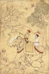 A Prince Hunting, Mounted on a Elephant, c.1600-1650