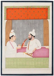 Portrét Raja Sansar Chand z Kangra a jeho syna Aniruda Chand, Kangra, Punjab Hills, severní Indie
