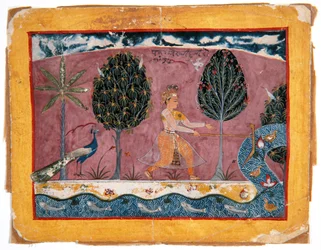 Balarama se svou radlicí u řeky Jamna, kolem 1590-1600 (neprůhledné wc a zlato na papíře)