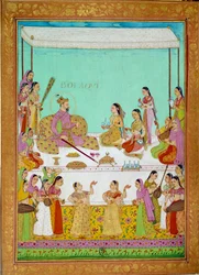 Bolaqui (nebo khosrou) syn v Jihangir se soudem Shah Alem. Miniatura z cestovního příběhu Niccolo Manucciho (1638 - 1717), benátského cestovatele. Indie