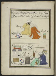 Embroiderer and gofferer,   86 drawings bound into a volume depicting trades and occupations in Kashmir, Craftsmen are shown at work with their implements and equipment,   By a Kashmir artist, probably at Srinagar, c.1850-60 (gouache on paper)   1353599   