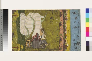 Isfandiyar útočí na draka, kolem roku 1760 (neprůhledné wc a zlato na papíře)