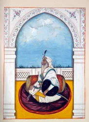 Jemadar Khushyal Singh, z Království Paňdžáb, jeho vládci a náčelníci, svazek II, svazek 30 akvarelových studií od neidentifikovaného indického umělce, kolem roku 1840 (wc na papíře)