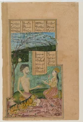 Layli navštěvuje Majnun in the Grove (inkoust a neprůhledné wc na papíře)
