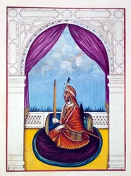 Maharaja Nau Nihal Singh, z Království Paňdžáb, jeho vládci a náčelníci, svazek I, svazek 27 akvarelových studií od neidentifikovaného indického umělce, kolem roku 1840 (wc na papíře)