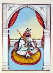 Marharajah Sher Singh, z Království Paňdžáb, jeho vládci a náčelníci, svazek I, svazek 27 akvarelových studií od neidentifikovaného indického umělce, kolem roku 1840 (wc na papíře)
