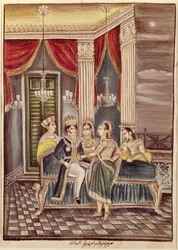 Nasir Ud-Din Haidar (1827-1873) král Oudh ve svém paláci, 1845