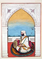 Nawab Imam-od-dun, z Království Paňdžáb, jeho vládci a náčelníci, svazek II, svazek 30 akvarelových studií od neidentifikovaného indického umělce, kolem roku 1840 (wc na papíře)