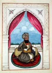 Nawab Mohammad Akhbar Khan, z Království Paňdžáb, jeho vládci a náčelníci, svazek II, svazek 30 akvarelových studií od neidentifikovaného indického umělce, kolem roku 1840 (wc na papíře)