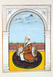 Rajah Dina Nath-Bahadur, z Království Paňdžáb, jeho vládci a náčelníci, svazek I, svazek 27 akvarelových studií od neidentifikovaného indického umělce, kolem roku 1840 (wc na papíře)