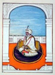Rajah Gulab Singh, z Království Paňdžábu, jeho vládci a náčelníci, svazek I, svazek 27 akvarelových studií od neidentifikovaného indického umělce, kolem roku 1840 (wc na papíře)