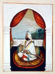 Rajah Sher Singh, z Království Paňdžábu, jeho vládci a náčelníci, svazek I, svazek 27 akvarelových studií od neidentifikovaného indického umělce, kolem roku 1840 (wc na papíře)
