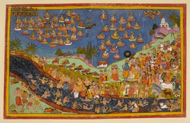 Ráma vstupuje do nebe, z ‚Ramayana, Uttara Kanda‘