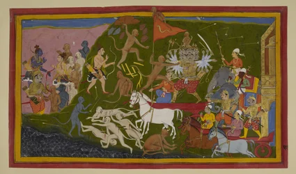 Rāvaṇa zraní opice; Hanumān a Lakṣmaṇa na něj zaútočí a vyzvou ho.