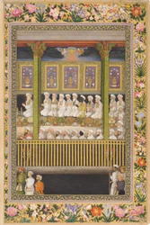 Shah Jahan ctí náboženské pravoslaví, stránka z alba St. Petersburg, kolem roku 1635 (neprůhledný akvarel a zlato na papíře)