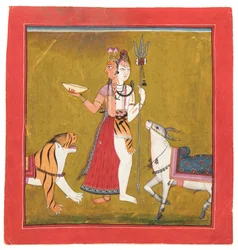 Shiva Ardhanarishvara, cca 1715 (neprůhledné wc, zlato a stříbro na papíře)