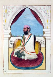 Sirdar Hukm Singh (Malwai), z Království Paňdžáb, jeho vládci a náčelníci, svazek II, svazek 30 akvarelových studií od neidentifikovaného indického umělce, kolem roku 1840 (wc na papíře)