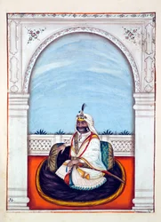 Sirdar Lehna Singh (Majithia), z Království Paňdžáb, jeho vládci a náčelníci, svazek II, svazek 30 akvarelových studií od neidentifikovaného indického umělce, kolem roku 1840 (wc na papíře)
