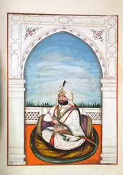 Sirdir Ajit Singh, z knihy Království Paňdžáb, jeho vládci a náčelníci, svazek I, svazek 27 akvarelových studií neznámého indického umělce, asi 1840 (čb na papíře)