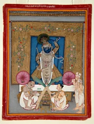 Adoration of Krishna as Shrinath ji, 1800-25 (neprůhledné wc a zlato na papíře)