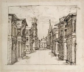 Ulice v perspektivě, cca 1617 (pero a inkoust na papíře)