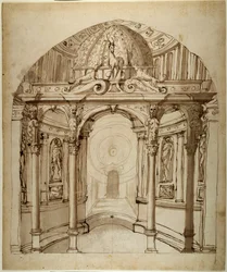 Interiér paláce, cca 1611 (pero a inkoust na papíře)