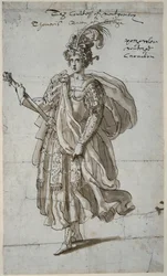 Královna Tomyris z Massagetai, kolem roku 1609 (pero a inkoust na papíře)