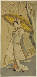 Herec Segawa Kikunojo II jako Volavá panna ve hře „Bavlněná vata Izu chránící manželské chryzantémy (Myoto-giku Izu no Kisewata)“, hraná v divadle Ichimura od prvního dne jedenáctého měsíce roku 1770