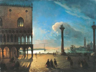Piazzetta San Marco v měsíčním světle, Benátky, Ippolito Caffi (1809-1866), olej na plátně, 52x70 cm