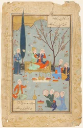 Khosrow a Shirin v zahradě, scéna z Khamsy od Nizamiho