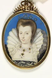 Dáma tradičně identifikovaná jako Elizabeth Bruges, Lady Kennedy (akvarel na pergamenu)