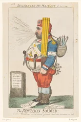 Spotprent od Charlese Jamese Foxe, 1798 Republikánský voják! (název na objektu)