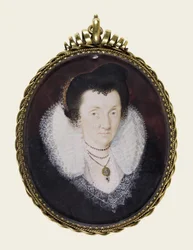 Lady Anne Bacon, cca 1600 (neprůhledný akvarel a zlacení na pergamenu)