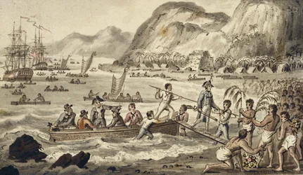Captain Cook Landing "n Owyhee", z Cesty kapitána Cooka