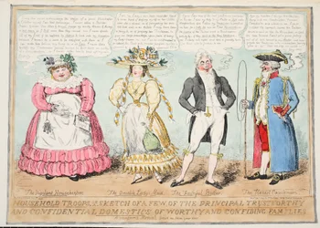 Domácí jednotky aneb náčrt několika hlavních důvěryhodných a důvěrných domácích hodných a důvěrných rodin, 1827 (ručně kolorovaná rytina)