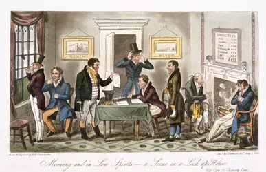 Ráno a v nízké náladě – scéna v zamčeném domě, z „Anglického špióna“, Charles Molloy Westmacott (1788-1868), vydáno v Londýně, 1825