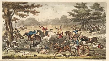 Eppingský hon neboli cockneyské komičnosti v plném pronásledování, z publikace The English Spy, vydáno 1824