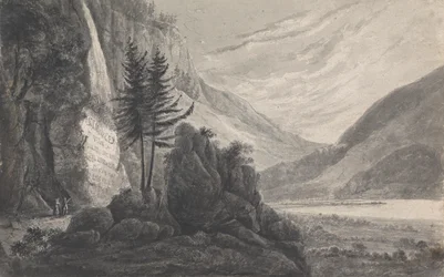 Horská krajina s nápisem Salomon Gessner (Švýcarsko)