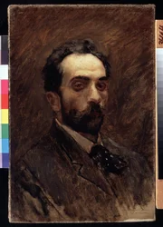 Autoportrét. Obraz Isaaca Iljiče Levitana (1860-1900). olej na plátně, konec 1890. Ruské umění, portrét 19. stol. Státní Treťjakovská galerie, Moskva.