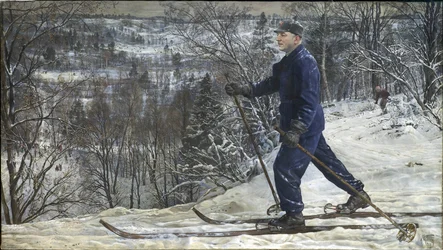 Clement Varshilov (181-1989) Skromný - Clement Varshilov na lyžařském zájezdu - Isaac Izralevich Brodsky (184-1939). Olej a plátno