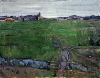Pre (louka). Obraz Isaaka Izraileviče Brodského (Brodského) (1884-1939). Olej na plátně, 63 x 80 cm, ruské umění, secese. Regionální muzeum umění, Kaluga (Rusko).